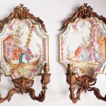 Pair of French Faience Lille 1767 stamped Wall Sconces