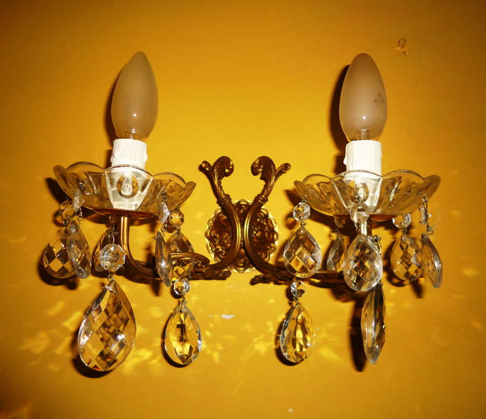 Vintage brass and crystal wall light