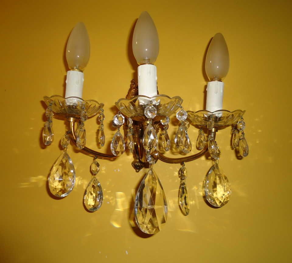 Vintage Brass and Crystal wall sconce