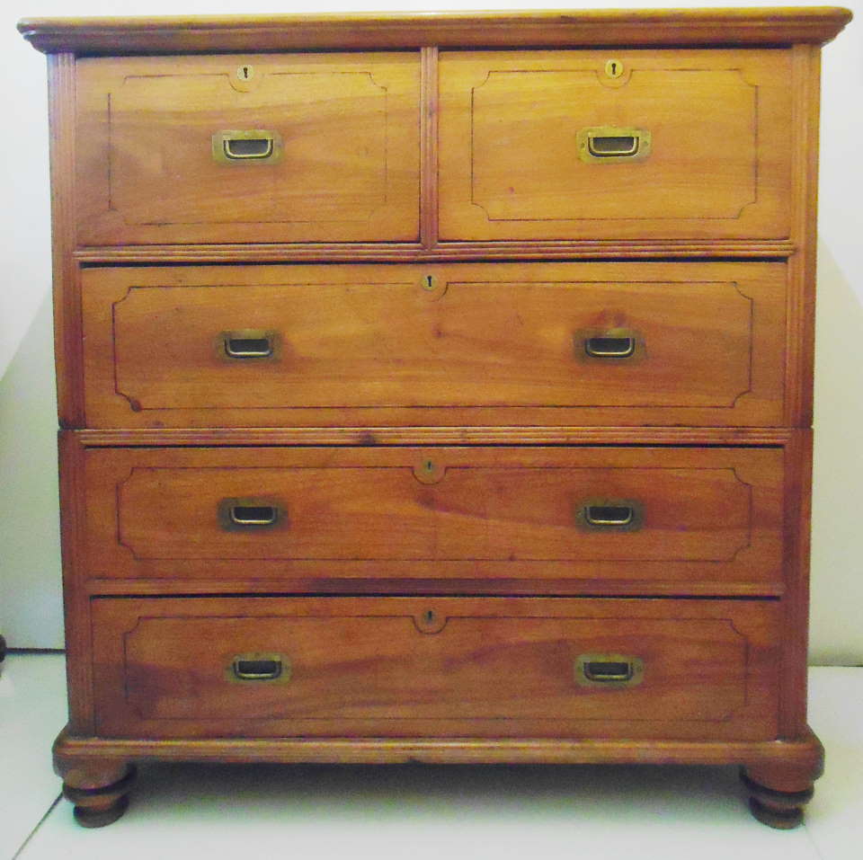 ANTIQUE CAMPAIGN CHEST OF DRAWERS