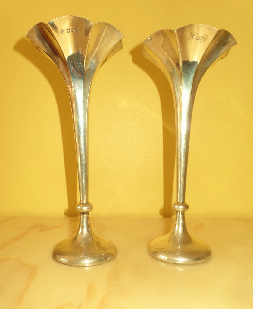 Pair of Posy silver vases